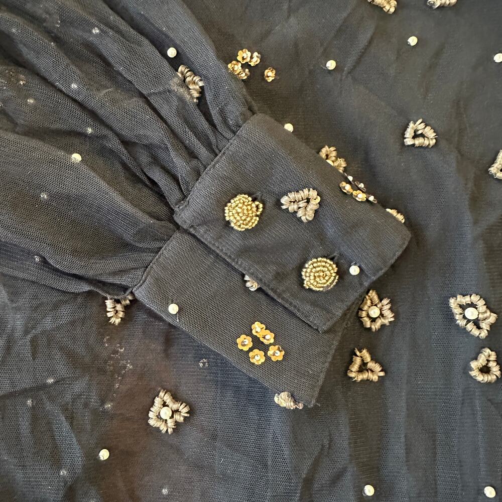 Farm Rio Black/Gold Embroidered Tulle Overlay Minidress, Concert, Party, XL NWT - Picture 9 of 12